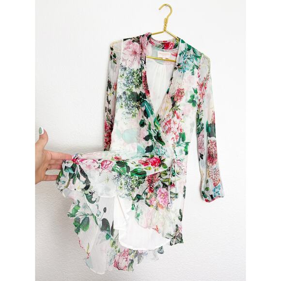 Rococo Sand Isa Wrap Dress Size XS Silk Floral Long Sleeve Mini Bohemian Resort - Picture 12 of 14